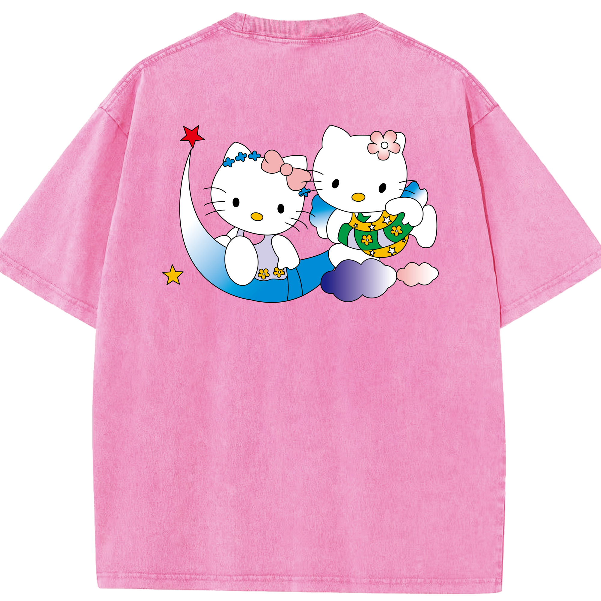 （画像用） Hello Kitty ハローキティ 綿100% ヴィンテージ風 半袖Tシャツ（背面プリント）